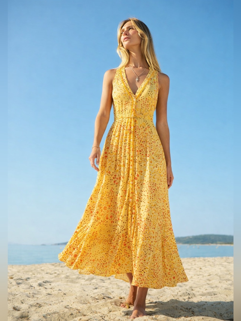 Poupette St Barth Nana Floral Maxi Dress Yellow Multicolor Medium